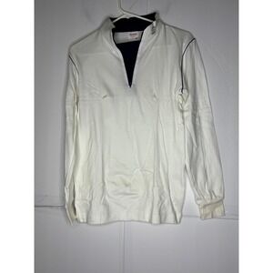 Salomon Mens Vintage Quarter Zip Pullover White Navy‎ Made in France Size M